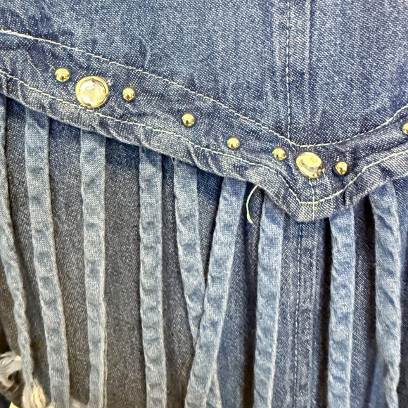 💙 Vintage 90s Western Bedazzled Denim Fringe Dress 💙 - Picture 11 of 13